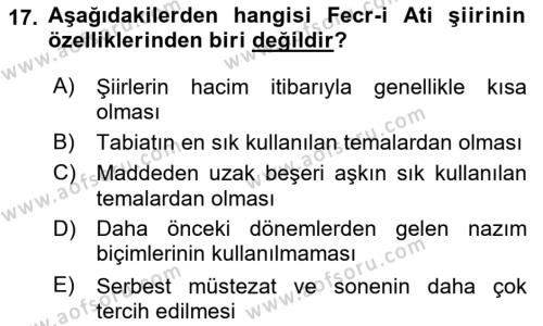 2. Meşrutiyet Dönemi Türk Edebiyatı Dersi 2021 - 2022 Yılı (Vize) Ara Sınavı 17. Soru