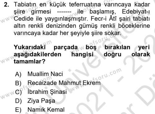 2. Meşrutiyet Dönemi Türk Edebiyatı Dersi 2021 - 2022 Yılı (Vize) Ara Sınavı 2. Soru
