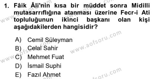 2. Meşrutiyet Dönemi Türk Edebiyatı Dersi 2023 - 2024 Yılı (Vize) Ara Sınavı 1. Soru