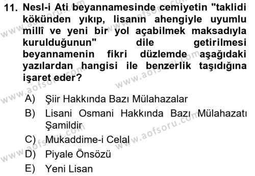 2. Meşrutiyet Dönemi Türk Edebiyatı Dersi 2023 - 2024 Yılı (Vize) Ara Sınavı 11. Soru