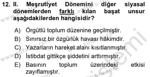 2. Meşrutiyet Dönemi Türk Edebiyatı Dersi 2023 - 2024 Yılı (Vize) Ara Sınavı 12. Soru