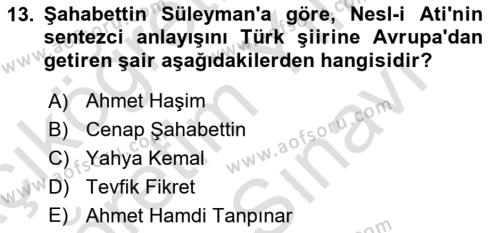 2. Meşrutiyet Dönemi Türk Edebiyatı Dersi 2023 - 2024 Yılı (Vize) Ara Sınavı 13. Soru