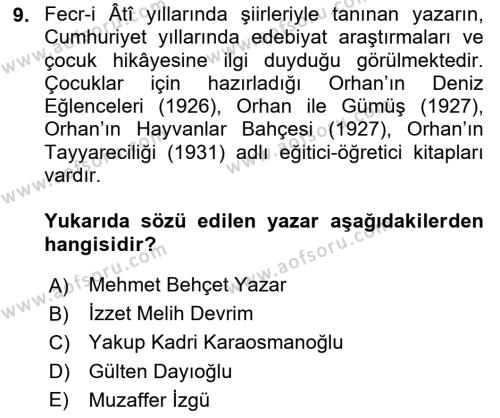 2. Meşrutiyet Dönemi Türk Edebiyatı Dersi 2023 - 2024 Yılı (Vize) Ara Sınavı 9. Soru