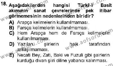 XVI-XIX. Yüzyıllar Türk Dili Dersi 2012 - 2013 Yılı (Final) Dönem Sonu Sınavı 18. Soru