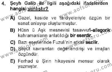 XVI-XIX. Yüzyıllar Türk Dili Dersi 2012 - 2013 Yılı Tek Ders Sınavı 4. Soru