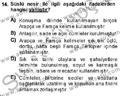 XVI-XIX. Yüzyıllar Türk Dili Dersi 2013 - 2014 Yılı (Vize) Ara Sınavı 14. Soru