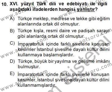 XVI-XIX. Yüzyıllar Türk Dili Dersi 2014 - 2015 Yılı (Vize) Ara Sınavı 10. Soru