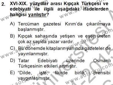 XVI-XIX. Yüzyıllar Türk Dili Dersi 2014 - 2015 Yılı (Vize) Ara Sınavı 2. Soru