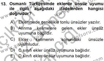 XVI-XIX. Yüzyıllar Türk Dili Dersi 2015 - 2016 Yılı (Vize) Ara Sınavı 13. Soru
