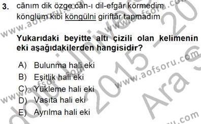 XVI-XIX. Yüzyıllar Türk Dili Dersi 2015 - 2016 Yılı (Vize) Ara Sınavı 3. Soru