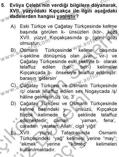 XVI-XIX. Yüzyıllar Türk Dili Dersi 2015 - 2016 Yılı (Vize) Ara Sınavı 5. Soru
