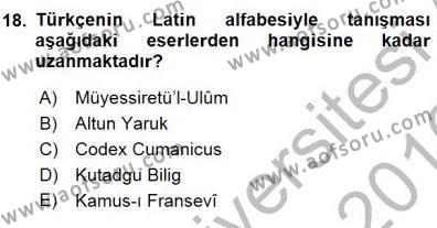 XVI-XIX. Yüzyıllar Türk Dili Dersi 2015 - 2016 Yılı (Final) Dönem Sonu Sınavı 18. Soru