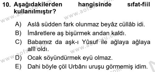 XVI-XIX. Yüzyıllar Türk Dili Dersi 2021 - 2022 Yılı Yaz Okulu Sınavı 10. Soru