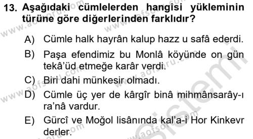 XVI-XIX. Yüzyıllar Türk Dili Dersi 2021 - 2022 Yılı Yaz Okulu Sınavı 13. Soru