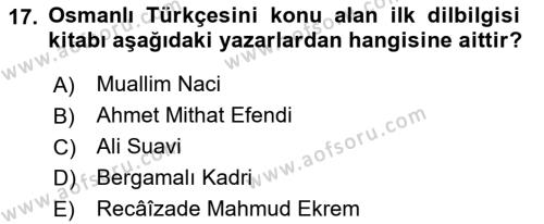 XVI-XIX. Yüzyıllar Türk Dili Dersi 2021 - 2022 Yılı Yaz Okulu Sınavı 17. Soru