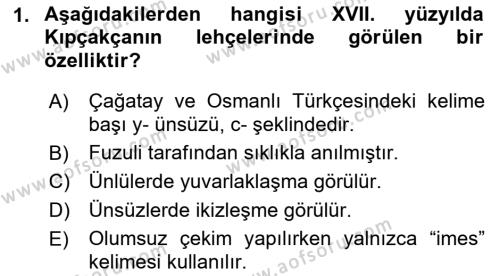 XVI-XIX. Yüzyıllar Türk Dili Dersi 2022 - 2023 Yılı Yaz Okulu Sınavı 1. Soru