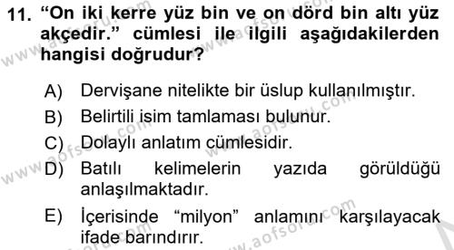 XVI-XIX. Yüzyıllar Türk Dili Dersi 2022 - 2023 Yılı Yaz Okulu Sınavı 11. Soru