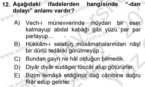 XVI-XIX. Yüzyıllar Türk Dili Dersi 2022 - 2023 Yılı Yaz Okulu Sınavı 12. Soru