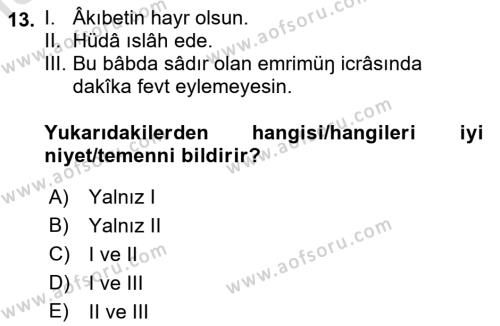 XVI-XIX. Yüzyıllar Türk Dili Dersi 2022 - 2023 Yılı Yaz Okulu Sınavı 13. Soru