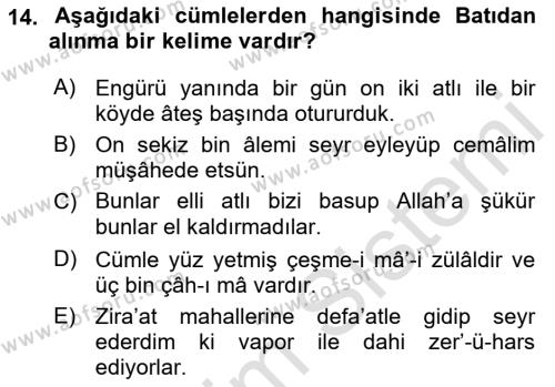 XVI-XIX. Yüzyıllar Türk Dili Dersi 2022 - 2023 Yılı Yaz Okulu Sınavı 14. Soru