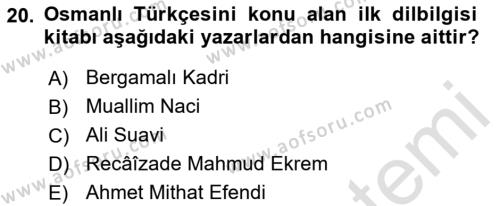 XVI-XIX. Yüzyıllar Türk Dili Dersi 2022 - 2023 Yılı Yaz Okulu Sınavı 20. Soru