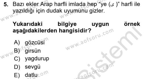 XVI-XIX. Yüzyıllar Türk Dili Dersi 2022 - 2023 Yılı Yaz Okulu Sınavı 5. Soru