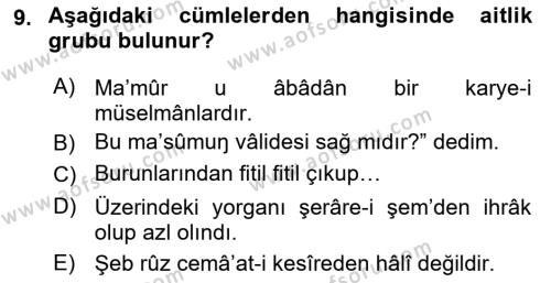 XVI-XIX. Yüzyıllar Türk Dili Dersi 2022 - 2023 Yılı Yaz Okulu Sınavı 9. Soru