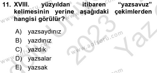 XVI-XIX. Yüzyıllar Türk Dili Dersi 2023 - 2024 Yılı Yaz Okulu Sınavı 11. Soru