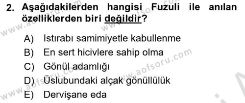 XVI-XIX. Yüzyıllar Türk Dili Dersi 2023 - 2024 Yılı Yaz Okulu Sınavı 2. Soru