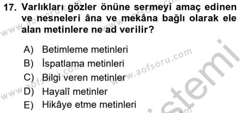 Eleştiri Kuramları Dersi 2016 - 2017 Yılı 3 Ders Sınavı 17. Soru