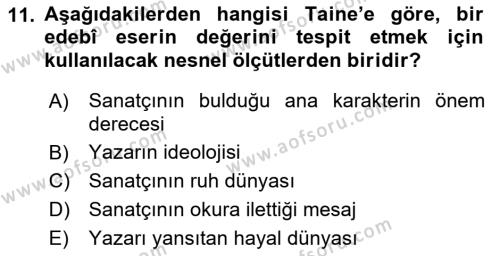 Eleştiri Kuramları Dersi 2017 - 2018 Yılı 3 Ders Sınavı 11. Soru