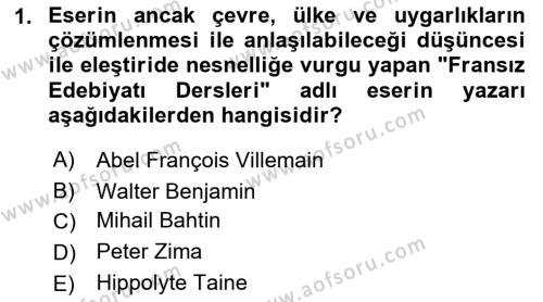 Eleştiri Kuramları Dersi 2018 - 2019 Yılı 3 Ders Sınavı 1. Soru