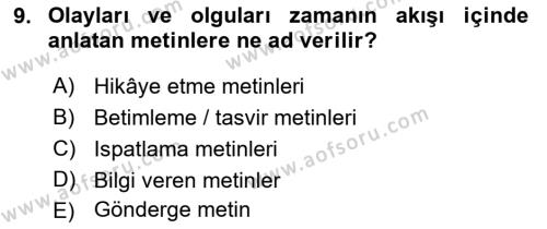 Eleştiri Kuramları Dersi 2018 - 2019 Yılı 3 Ders Sınavı 9. Soru