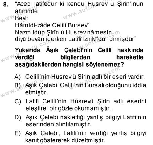 Eleştiri Tarihi Dersi 2013 - 2014 Yılı (Vize) Ara Sınavı 8. Soru