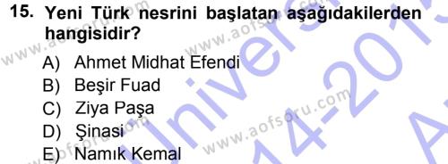 Eleştiri Tarihi Dersi 2014 - 2015 Yılı (Vize) Ara Sınavı 15. Soru