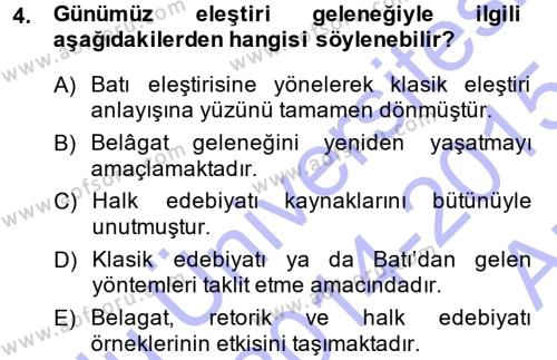 Eleştiri Tarihi Dersi 2014 - 2015 Yılı (Vize) Ara Sınavı 4. Soru