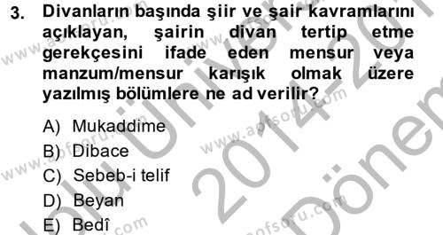 Eleştiri Tarihi Dersi 2014 - 2015 Yılı (Final) Dönem Sonu Sınavı 3. Soru