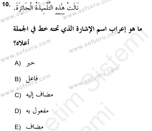 Arapça 2 (APÇ) Dersi 2017 - 2018 Yılı (Final) Dönem Sonu Sınavı 10. Soru