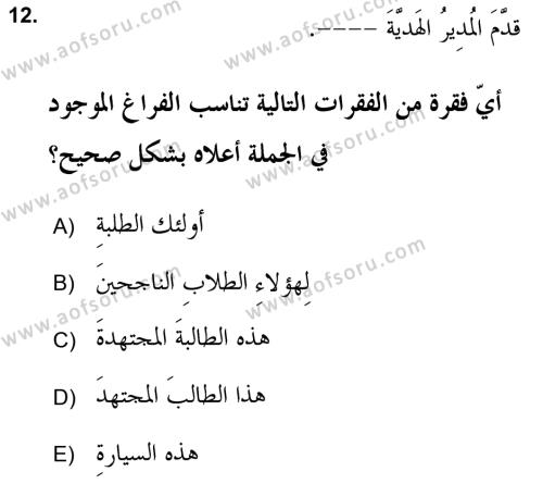 Arapça 2 (APÇ) Dersi 2018 - 2019 Yılı Yaz Okulu Sınavı 12. Soru