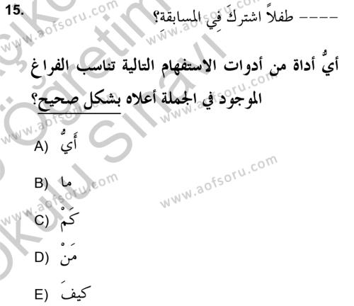 Arapça 2 (APÇ) Dersi 2018 - 2019 Yılı Yaz Okulu Sınavı 15. Soru