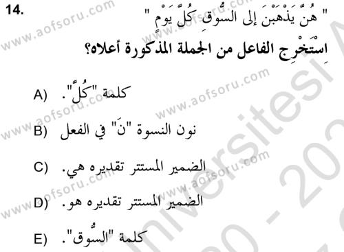 Arapça 2 (APÇ) Dersi 2020 - 2021 Yılı Yaz Okulu Sınavı 14. Soru