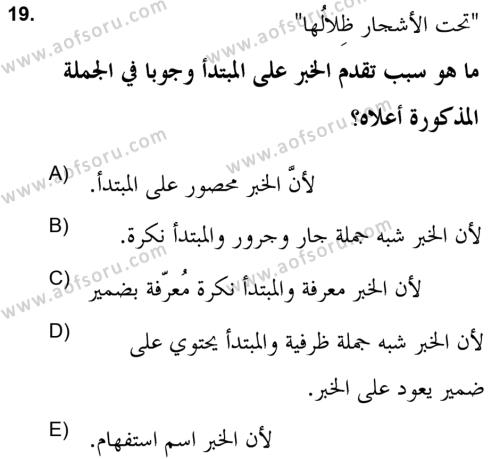 Arapça 2 (APÇ) Dersi 2020 - 2021 Yılı Yaz Okulu Sınavı 19. Soru