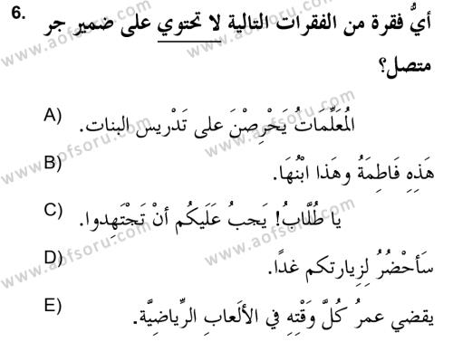Arapça 2 (APÇ) Dersi 2020 - 2021 Yılı Yaz Okulu Sınavı 6. Soru
