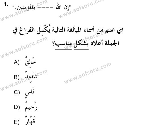 Arapça 2 (APÇ) Dersi 2021 - 2022 Yılı (Final) Dönem Sonu Sınavı 1. Soru