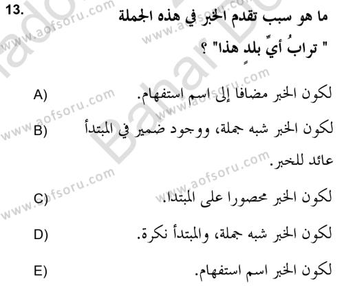 Arapça 2 (APÇ) Dersi 2021 - 2022 Yılı (Final) Dönem Sonu Sınavı 13. Soru