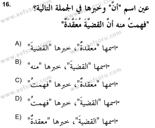 Arapça 2 (APÇ) Dersi 2021 - 2022 Yılı (Final) Dönem Sonu Sınavı 16. Soru
