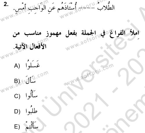 Arapça 2 (APÇ) Dersi 2021 - 2022 Yılı (Final) Dönem Sonu Sınavı 2. Soru