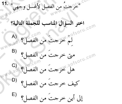 Arapça 2 (APÇ) Dersi 2021 - 2022 Yılı Yaz Okulu Sınavı 11. Soru