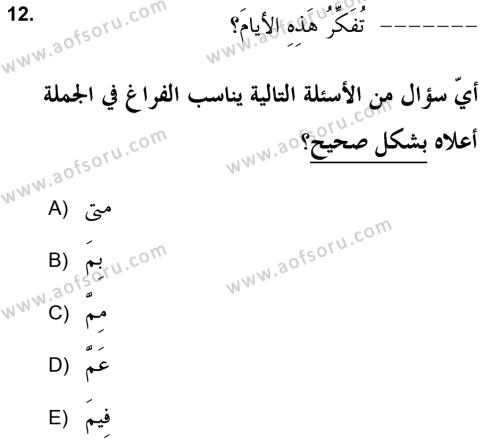 Arapça 2 (APÇ) Dersi 2021 - 2022 Yılı Yaz Okulu Sınavı 12. Soru