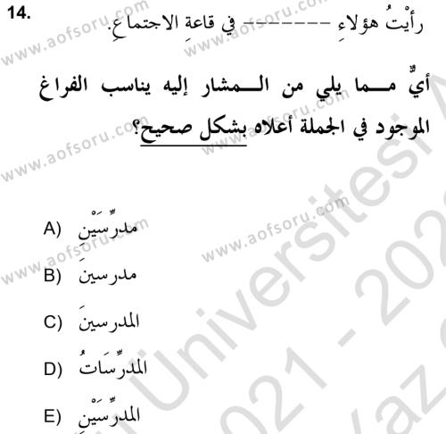 Arapça 2 (APÇ) Dersi 2021 - 2022 Yılı Yaz Okulu Sınavı 14. Soru